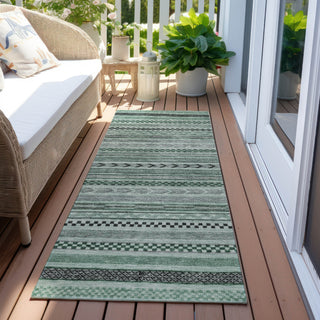 Piper Looms Chantille Stripes ACN1625 Teal Machine Washable Area Rug Runner Outdoor Lifestyle Image Feature