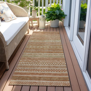 Piper Looms Chantille Stripes ACN1625 Terracotta Machine Washable Area Rug Runner Outdoor Lifestyle Image Feature