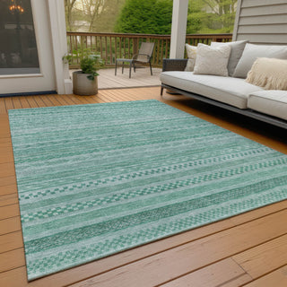 Piper Looms Chantille Stripes ACN1625 Turquoise Machine Washable Area Rug Outdoor Lifestyle Image Feature