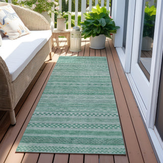 Piper Looms Chantille Stripes ACN1625 Turquoise Machine Washable Area Rug Runner Outdoor Lifestyle Image Feature