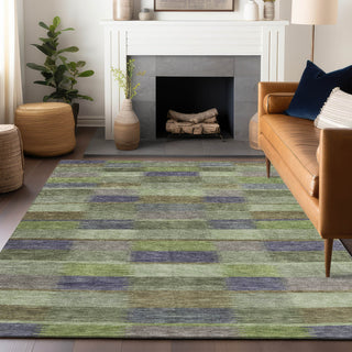 Piper Looms Chantille Stripes ACN1628 Aloe Machine Washable Area Rug Lifestyle Image Feature