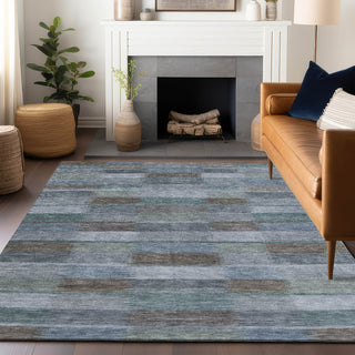 Piper Looms Chantille Stripes ACN1628 Blue Machine Washable Area Rug Lifestyle Image Feature