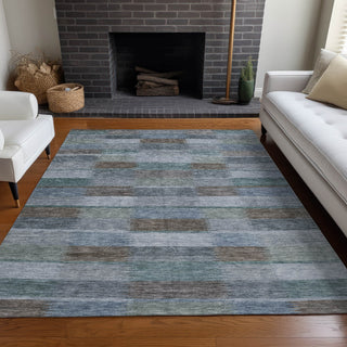 Piper Looms Chantille Stripes ACN1628 Blue Machine Washable Area Rug Lifestyle Image Feature