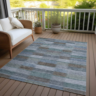 Piper Looms Chantille Stripes ACN1628 Blue Machine Washable Area Rug Outdoor Lifestyle Image Feature