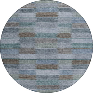 Piper Looms Chantille Stripes ACN1628 Blue Machine Washable Area Rug Round Main Image