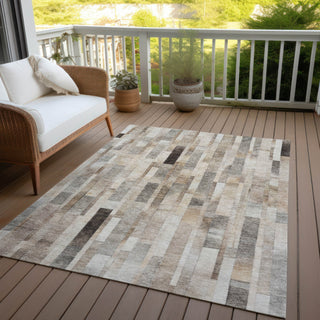 Piper Looms Chantille Stripes ACN1630 Taupe Machine Washable Area Rug Outdoor Lifestyle Image Feature