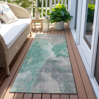 Piper Looms Chantille Modern ACN1632 Teal Machine Washable Area Rug Runner Outdoor Lifestyle Image Feature