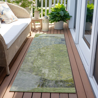 Piper Looms Chantille Modern ACN1635 Green Machine Washable Area Rug Runner Outdoor Lifestyle Image Feature