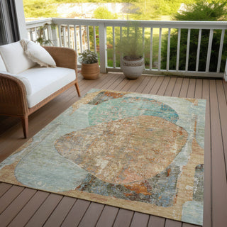 Piper Looms Chantille Modern ACN1635 Teal Machine Washable Area Rug Outdoor Lifestyle Image Feature