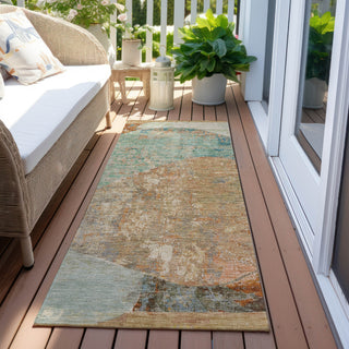 Piper Looms Chantille Modern ACN1635 Teal Machine Washable Area Rug Runner Outdoor Lifestyle Image Feature
