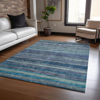 Piper Looms Chantille Stripes ACN1639 Blue Machine Washable Area Rug Lifestyle Image Feature