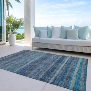Piper Looms Chantille Stripes ACN1639 Blue Machine Washable Area Rug Outdoor Lifestyle Image Feature