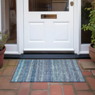 Piper Looms Chantille Stripes ACN1639 Blue Machine Washable Area Rug Scatter Outdoor Lifestyle Image Feature