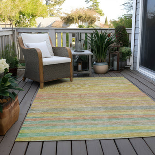Piper Looms Chantille Stripes ACN1639 Gold Machine Washable Area Rug Outdoor Lifestyle Image Feature