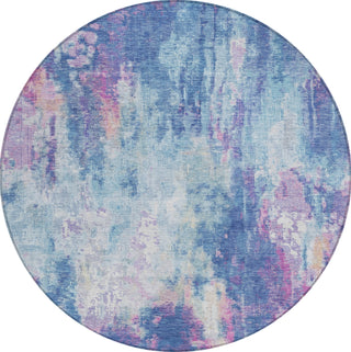 Piper Looms Chantille Abstract ACN1640 Blue Machine Washable Area Rug Round Main Image