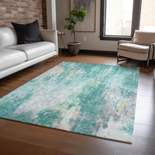 Piper Looms Chantille Abstract ACN1640 Teal Machine Washable Area Rug Lifestyle Image Feature
