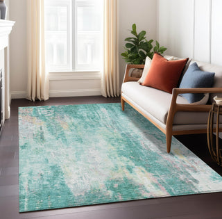 Piper Looms Chantille Abstract ACN1640 Teal Machine Washable Area Rug Lifestyle Image Feature