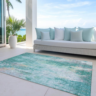 Piper Looms Chantille Abstract ACN1640 Teal Machine Washable Area Rug Outdoor Lifestyle Image Feature