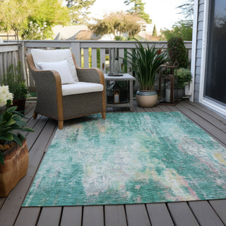 Piper Looms Chantille Abstract ACN1640 Teal Machine Washable Area Rug Outdoor Lifestyle Image Feature