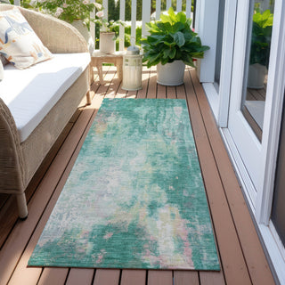 Piper Looms Chantille Abstract ACN1640 Teal Machine Washable Area Rug Runner Outdoor Lifestyle Image Feature