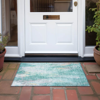 Piper Looms Chantille Abstract ACN1640 Teal Machine Washable Area Rug Scatter Outdoor Lifestyle Image Feature
