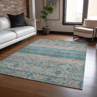 Piper Looms Chantille Stripes ACN1641 Teal Machine Washable Area Rug Lifestyle Image Feature