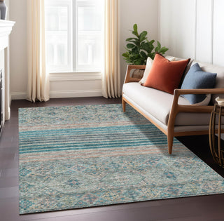 Piper Looms Chantille Stripes ACN1641 Teal Machine Washable Area Rug Lifestyle Image Feature