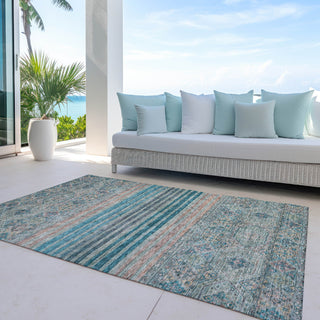 Piper Looms Chantille Stripes ACN1641 Teal Machine Washable Area Rug Outdoor Lifestyle Image Feature