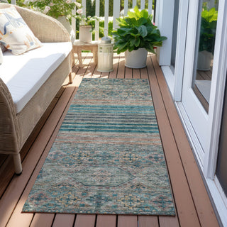 Piper Looms Chantille Stripes ACN1641 Teal Machine Washable Area Rug Runner Outdoor Lifestyle Image Feature