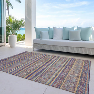 Piper Looms Chantille Stripes ACN1644 Blue Machine Washable Area Rug Outdoor Lifestyle Image Feature