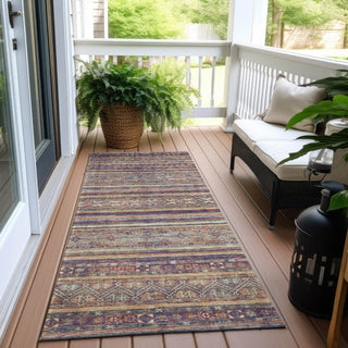 Piper Looms Chantille Stripes ACN1644 Blue Machine Washable Area Rug Runner Outdoor Lifestyle Image Feature