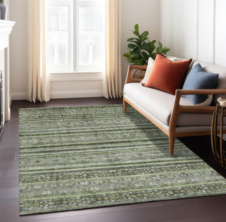 Piper Looms Chantille Stripes ACN1644 Olive Machine Washable Area Rug Lifestyle Image Feature