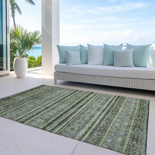 Piper Looms Chantille Stripes ACN1644 Olive Machine Washable Area Rug Outdoor Lifestyle Image Feature