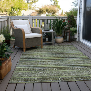Piper Looms Chantille Stripes ACN1644 Olive Machine Washable Area Rug Outdoor Lifestyle Image Feature