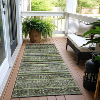 Piper Looms Chantille Stripes ACN1644 Olive Machine Washable Area Rug Runner Outdoor Lifestyle Image Feature