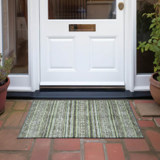 Piper Looms Chantille Stripes ACN1644 Olive Machine Washable Area Rug Scatter Outdoor Lifestyle Image Feature