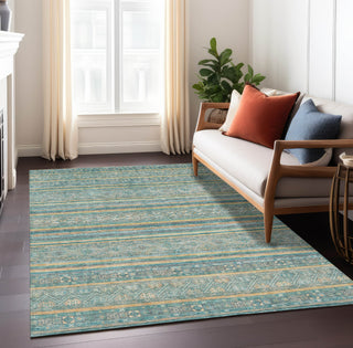 Piper Looms Chantille Stripes ACN1644 Teal Machine Washable Area Rug Lifestyle Image Feature