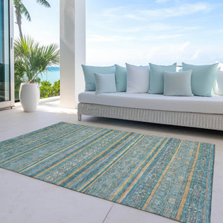 Piper Looms Chantille Stripes ACN1644 Teal Machine Washable Area Rug Outdoor Lifestyle Image Feature