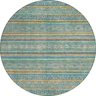 Piper Looms Chantille Stripes ACN1644 Teal Machine Washable Area Rug Round Main Image