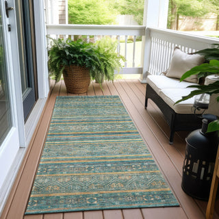 Piper Looms Chantille Stripes ACN1644 Teal Machine Washable Area Rug Runner Outdoor Lifestyle Image Feature