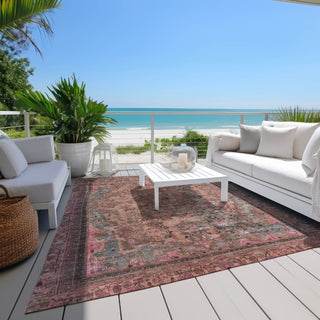 Piper Looms Chantille Global ACN1646 Pink Machine Washable Area Rug Outdoor Lifestyle Image Feature
