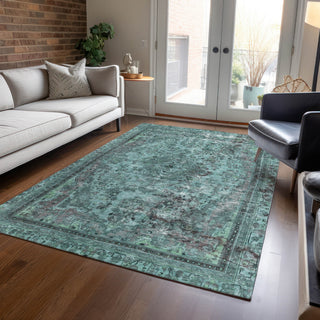 Piper Looms Chantille Global ACN1646 Teal Machine Washable Area Rug Lifestyle Image Feature