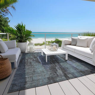 Piper Looms Chantille Abstract ACN1648 Blue Machine Washable Area Rug Outdoor Lifestyle Image Feature
