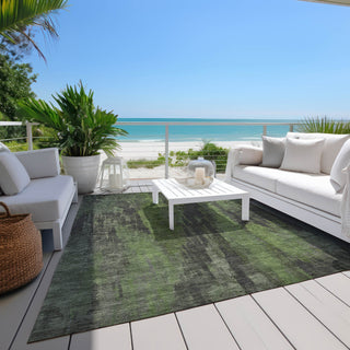 Piper Looms Chantille Abstract ACN1648 Olive Machine Washable Area Rug Outdoor Lifestyle Image Feature