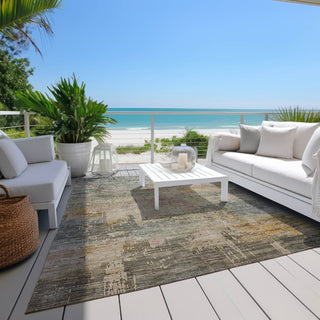 Piper Looms Chantille Abstract ACN1650 Sage Machine Washable Area Rug Outdoor Lifestyle Image Feature