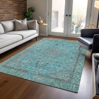 Piper Looms Chantille Global ACN1651 Aqua Machine Washable Area Rug Lifestyle Image Feature