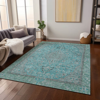Piper Looms Chantille Global ACN1651 Aqua Machine Washable Area Rug Lifestyle Image Feature