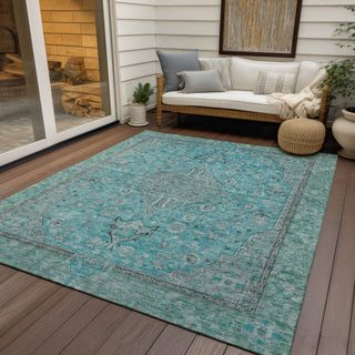 Piper Looms Chantille Global ACN1651 Aqua Machine Washable Area Rug Outdoor Lifestyle Image Feature