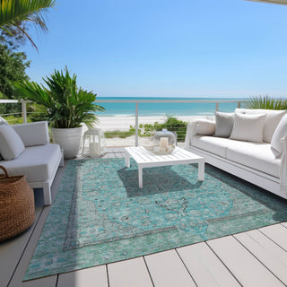 Piper Looms Chantille Global ACN1651 Aqua Machine Washable Area Rug Outdoor Lifestyle Image Feature