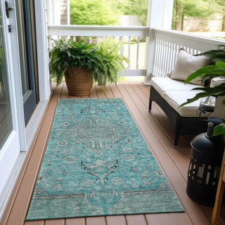 Piper Looms Chantille Global ACN1651 Aqua Machine Washable Area Rug Runner Outdoor Lifestyle Image Feature